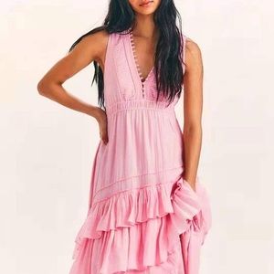 Love shack fancy pink v neck dress x small